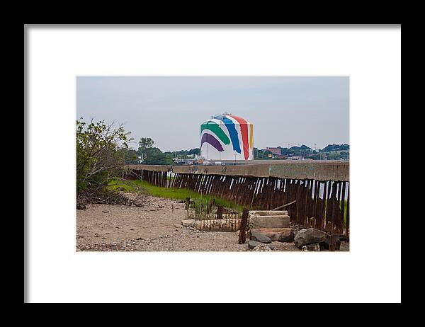 Rainbow Swash Framed Print featuring the photograph Boston Gas Tank from Squantom by Brian MacLean