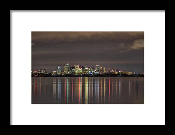 Boston Night Light Reflections Framed Print featuring the photograph Boston Night Light Reflections by Brian MacLean