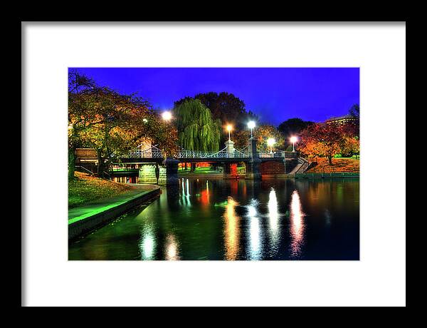 Boston Framed Print featuring the photograph Boston Public Garden in Autumn at Night by Joann Vitali