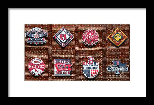 Red Sox Framed Print featuring the photograph Boston Red Sox World Series Emblems by Diane Diederich