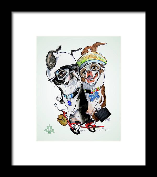 Boston Terrier Framed Print featuring the drawing Boston Terriers - Dumb and Dumber by John LaFree