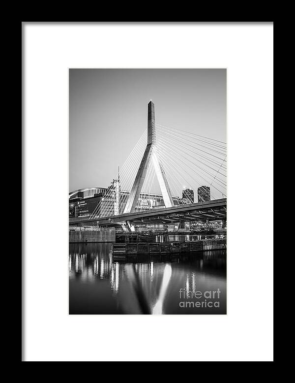 America Framed Print featuring the photograph Boston Zakim Bridge Black and White Photo by Paul Velgos