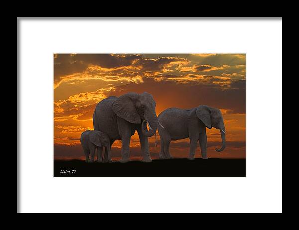 Elephants Framed Print featuring the photograph Botswana Sunset by Larry Linton