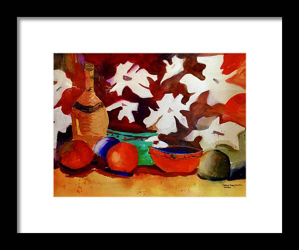 Orange Framed Print featuring the painting Bottle of Wine by Carole Johnson