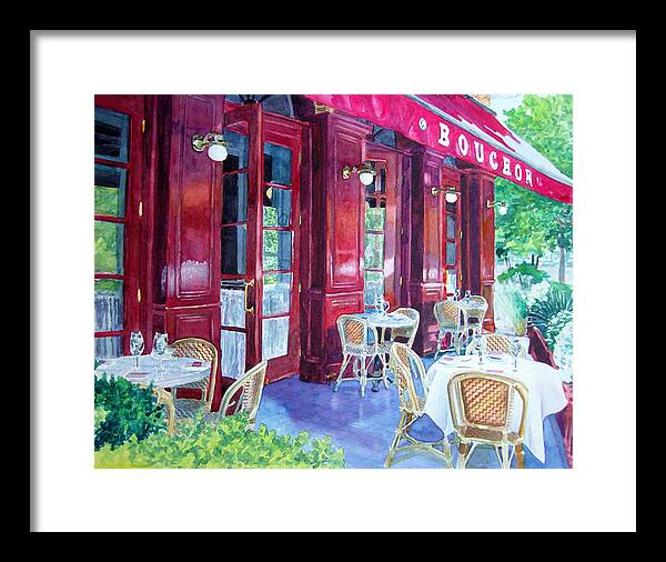 Cityscape Landscape Architecture Wine Country San Francisco Framed Print featuring the painting Bouchon Restaurant Outside Dining by Gail Chandler