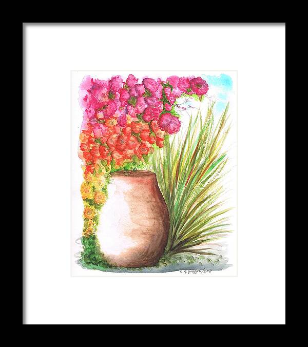 Bougainvilleas Framed Print featuring the painting Bougainvilleas with larger jar by Carlos G Groppa