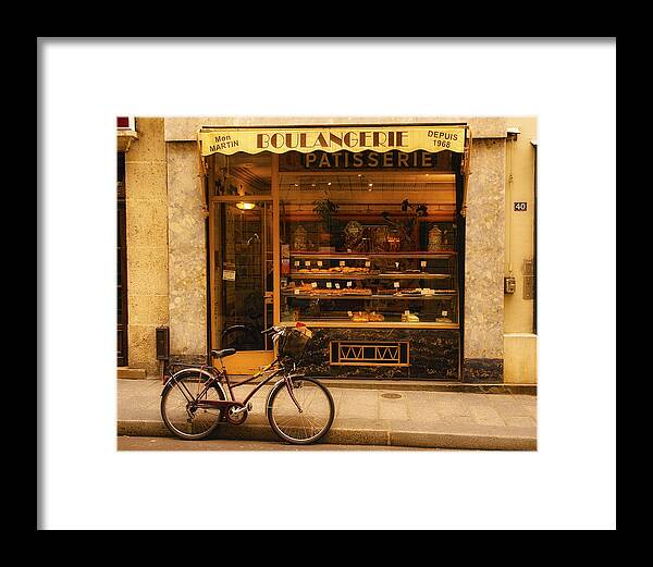Paris Framed Print featuring the photograph Boulangerie and Bike by Mick Burkey