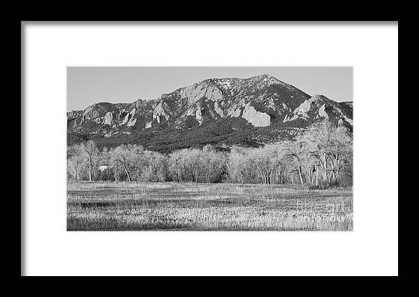 'flatiron' Framed Print featuring the photograph Boulder Colorado Flatiron View From Jay Rd BW by James BO Insogna