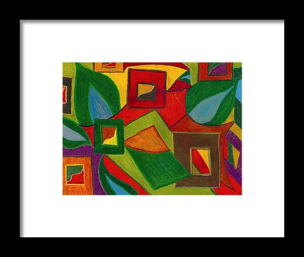 Abstract Framed Print featuring the drawing Boxesleaves1 by Katina Cote