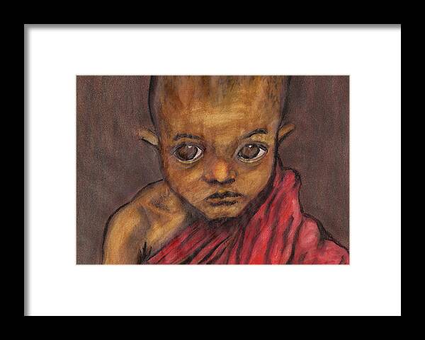 Boy Framed Print featuring the pastel Boy in Burma by Jean Haynes