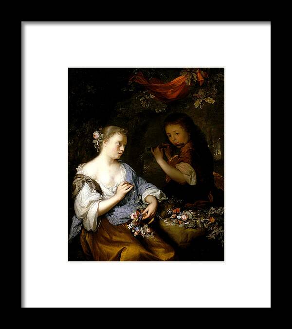 Arnold Framed Print featuring the painting Boy Playing a Flute to a Young Woman by Arnold van Boonen