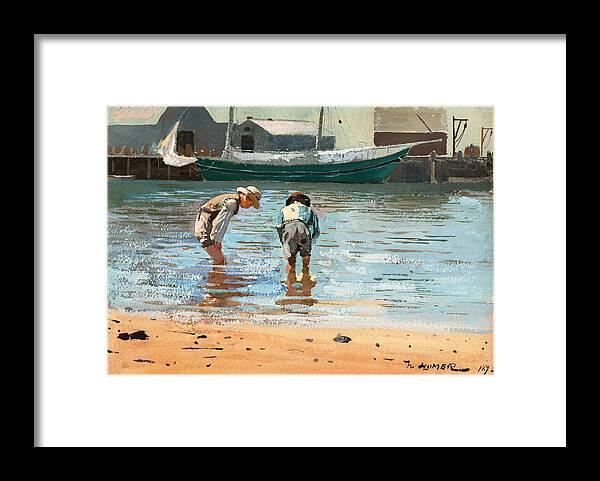 Winslow Homer Framed Print featuring the painting Boys wading by Winslow Homer