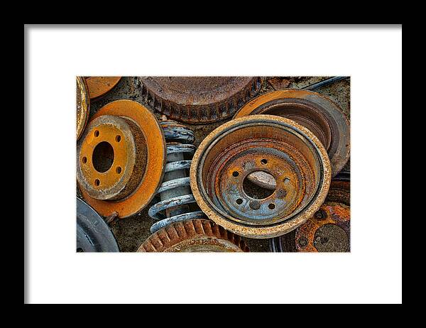 Automotive Framed Print featuring the photograph Brake Drums - Disc Brakes - Shock Assembly by Nikolyn McDonald