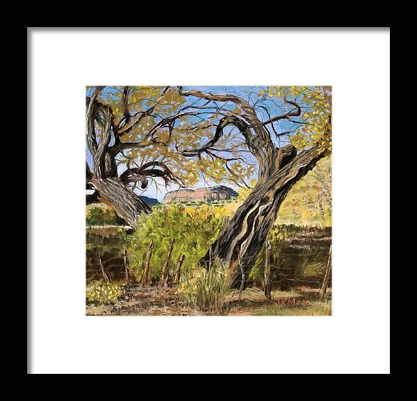 Cottonwood Trees Framed Print featuring the pastel Branch Embrace by Julie Maas