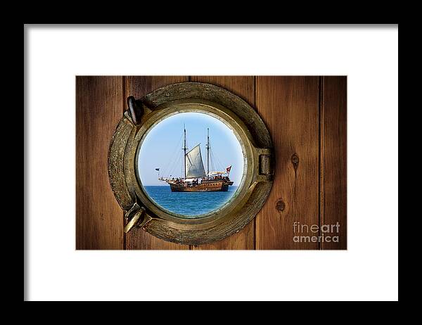 Aged Framed Print featuring the photograph Brass Porthole by Carlos Caetano