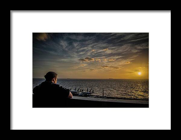 Navy Framed Print featuring the photograph Break at Sunset by Larkin's Balcony Photography