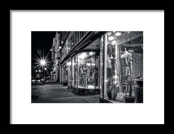 Front Street Framed Print featuring the photograph Brewery And Boutique in Black and White by Greg and Chrystal Mimbs