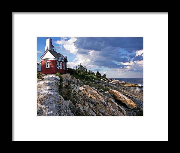 Brick Bell House At Pemaquid Point Light Framed Print featuring the photograph Brick Bell House At Pemaquid Point Light by Joy Nichols