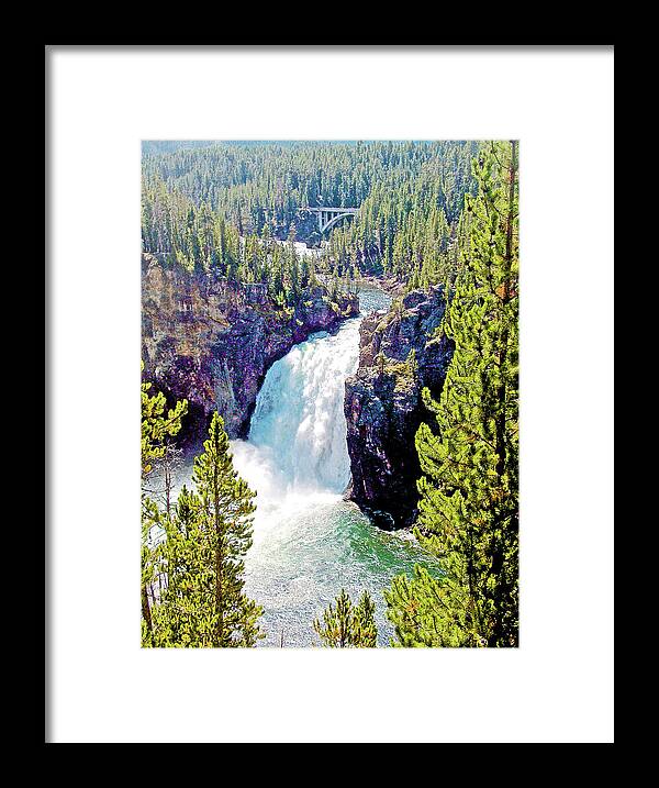 Bridge Above Upper Yellowstone Falls From North Rim In Yellowstone Canyon In Yellowstone National Park Framed Print featuring the photograph Bridge above Upper Yellowstone Falls in Yellowstone National Park, Wyoming by Ruth Hager