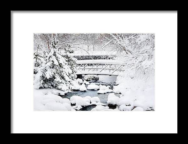 Footbridge Framed Print featuring the photograph Bridge in Winter Snow by Frances Miller