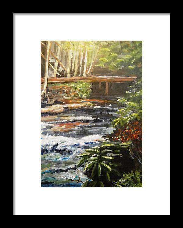 Stream Framed Print featuring the painting Bridge over the Trout Stream by Edith Hunsberger