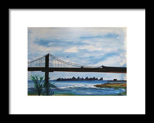 Beach Scene Framed Print featuring the painting Bridge to Europe by Patricia Arroyo