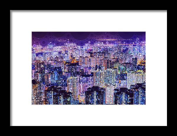 Hong Kong Framed Print featuring the mixed media Bright Lights, Big City by Susan Maxwell Schmidt