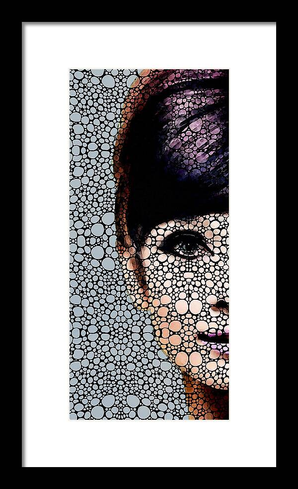 Audrey Hepburn Framed Print featuring the painting British Beauty - Audrey Hepburn Tribute by Sharon Cummings