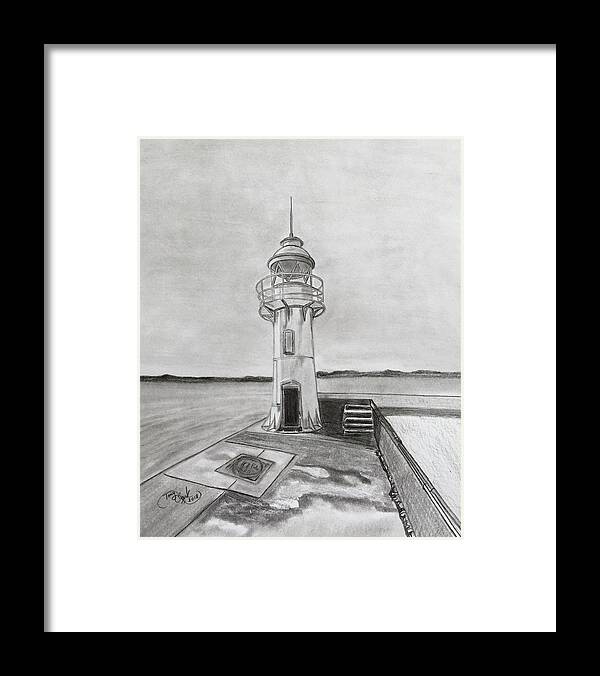 Pencil Framed Print featuring the drawing Brixham lighthouse by Tony Clark