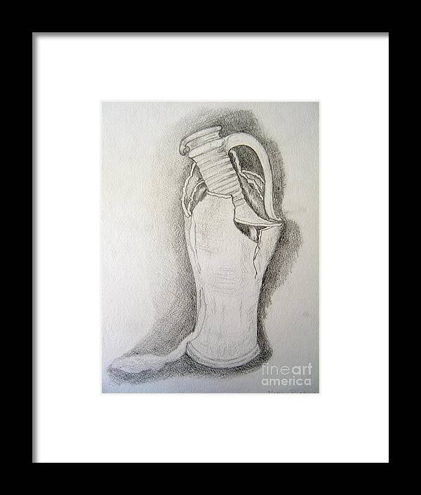 Pencil Drawing Of Spanish Pitcher Framed Print featuring the drawing Broken Dreams by Nancy Rucker