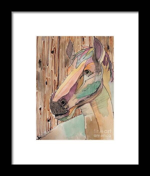 Horse Framed Print featuring the painting Bronco by Denise Tomasura