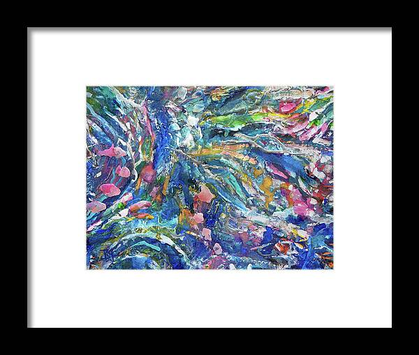 Blue Rose White Framed Print featuring the painting Brook Flowers by Jean Batzell Fitzgerald