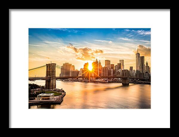 Brooklyn Bridge and the Lower Manhattan skyline at sunset by Mihai Andritoiu