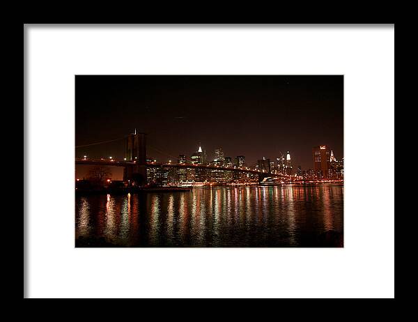 Brooklyn Bridge Framed Print featuring the photograph Brooklyn Bridge at Night by Jason Hochman