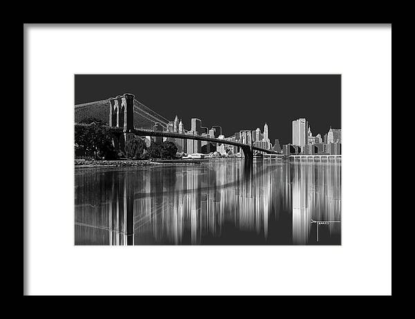 Brooklyn Bridge Reflection Framed Print featuring the digital art Brooklyn Bridge Reflection by Joe Tamassy