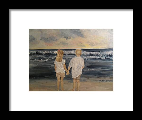 Ocean Framed Print featuring the painting Brother and Sister by Julie Brugh Riffey