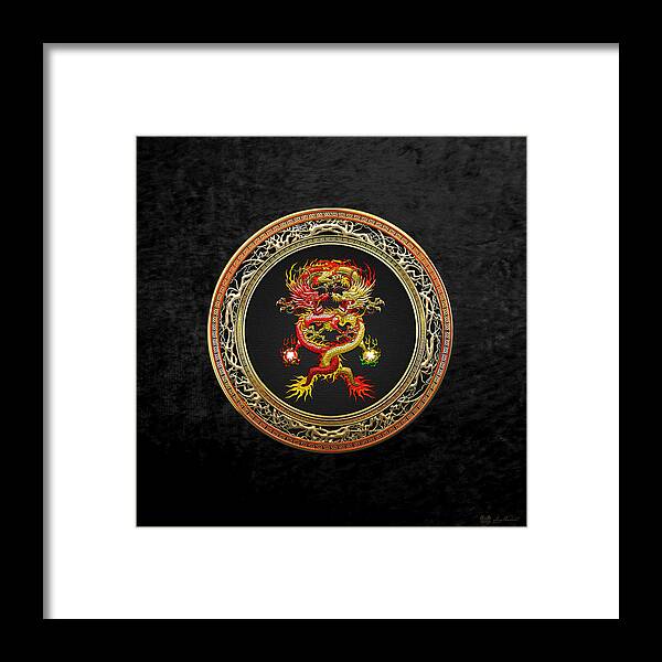 'treasure Trove' Collection By Serge Averbukh Framed Print featuring the digital art Brotherhood of the Snake - The Red and The Yellow Dragons on Black Velvet by Serge Averbukh