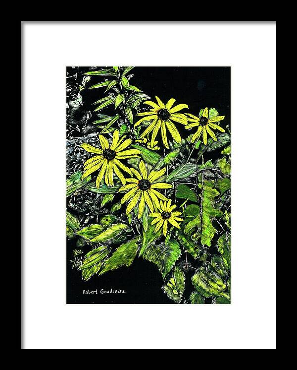 Scratchboard Framed Print featuring the painting Brown-Eyed Susans II by Robert Goudreau