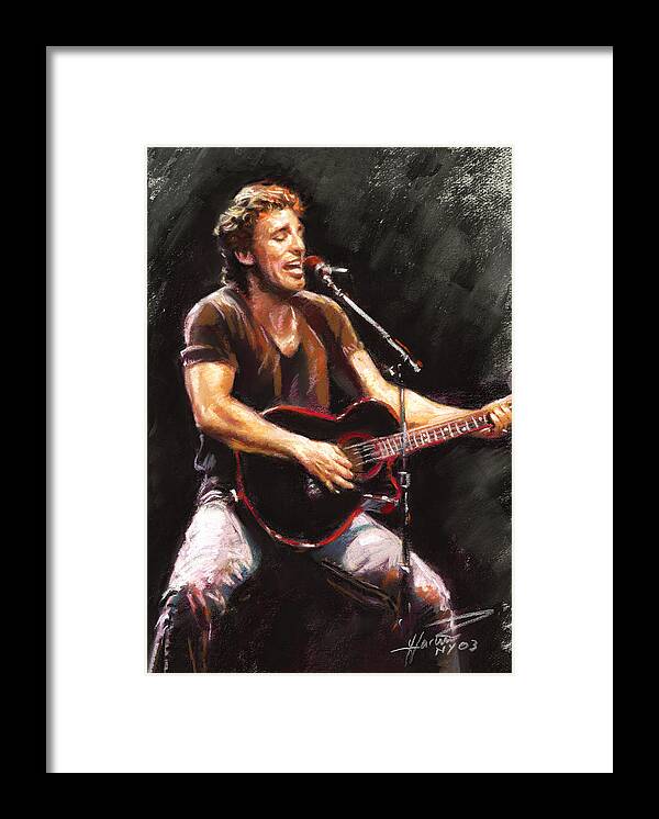 Bruce Springsteen Framed Print featuring the pastel Bruce Springsteen by Ylli Haruni