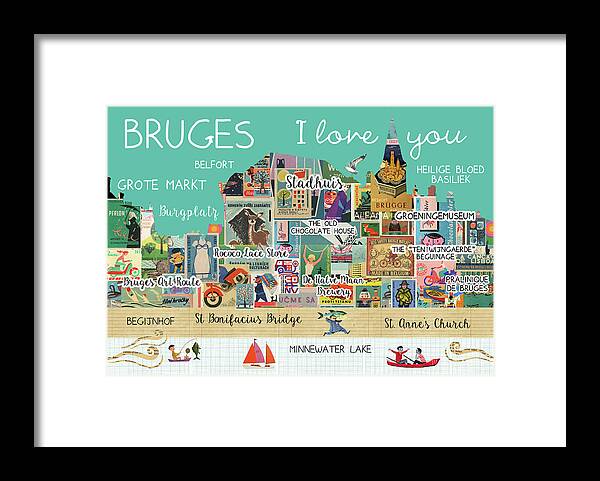 Bruges I Love You Framed Print featuring the mixed media Bruges I love you by Claudia Schoen