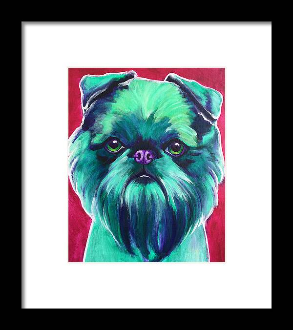 Brussels Griffon Framed Print featuring the painting Brussels Griffon - Bottle Green by Dawg Painter