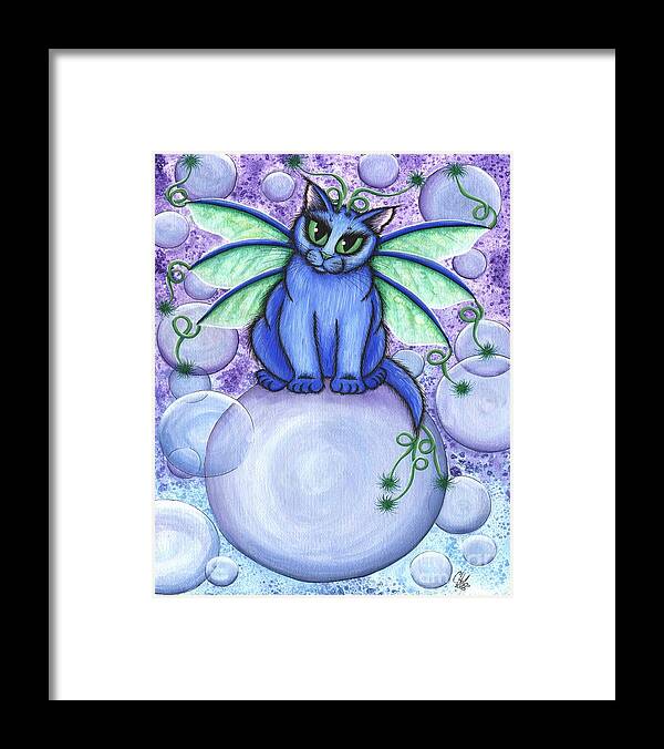 Bubbles Cute Cat Framed Print featuring the painting Bubble Fairy Cat by Carrie Hawks