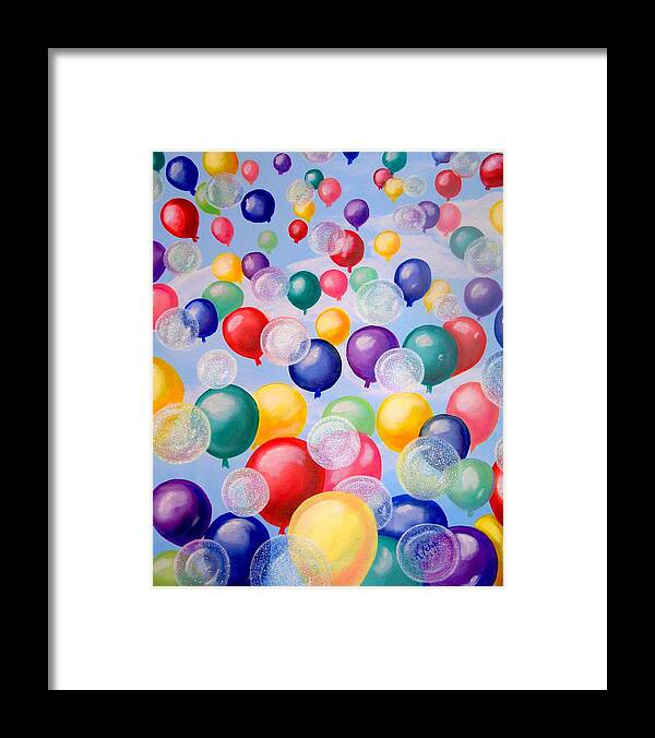 Balloons Framed Print featuring the painting Bubbling Balloons by Kathern Ware