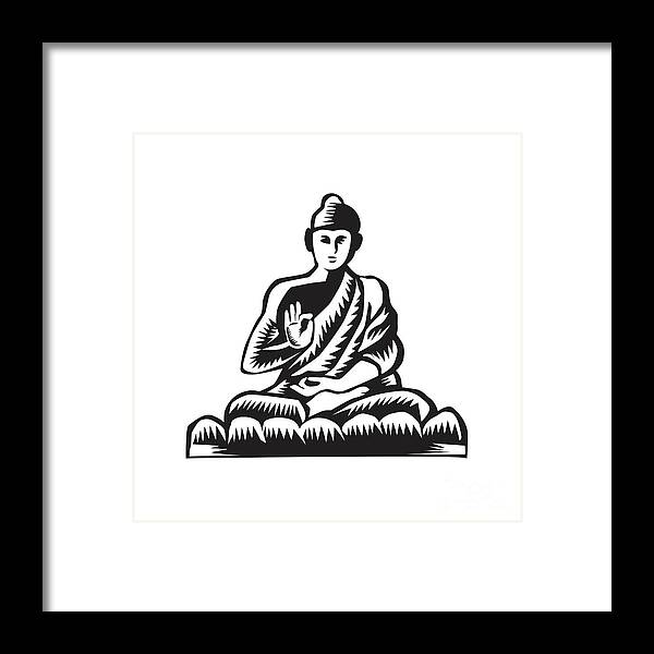 Buddha Framed Print featuring the digital art Buddha Lotus Pose Woodcut by Aloysius Patrimonio