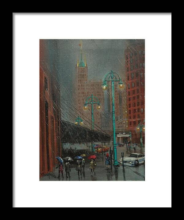 City Lights Framed Print featuring the painting Buffalo and Broadway by Tom Shropshire