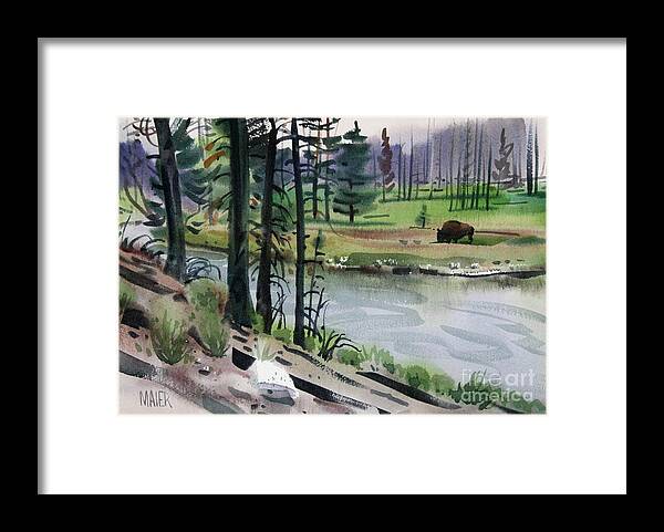 Buffalo Framed Print featuring the painting Buffalo in Yellowstone by Donald Maier