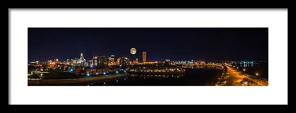 Buffalo Cityscape Framed Print featuring the photograph Buffalo Skyline at Night by Chris Bordeleau