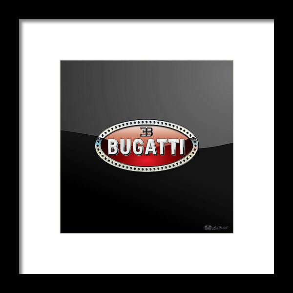 �wheels Of Fortune� Collection By Serge Averbukh Framed Print featuring the photograph Bugatti - 3 D Badge on Black by Serge Averbukh