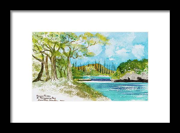 Afternoon Framed Print featuring the painting Bugny trees at Kanumera Bay, Ile des Pins by Dorothy Darden