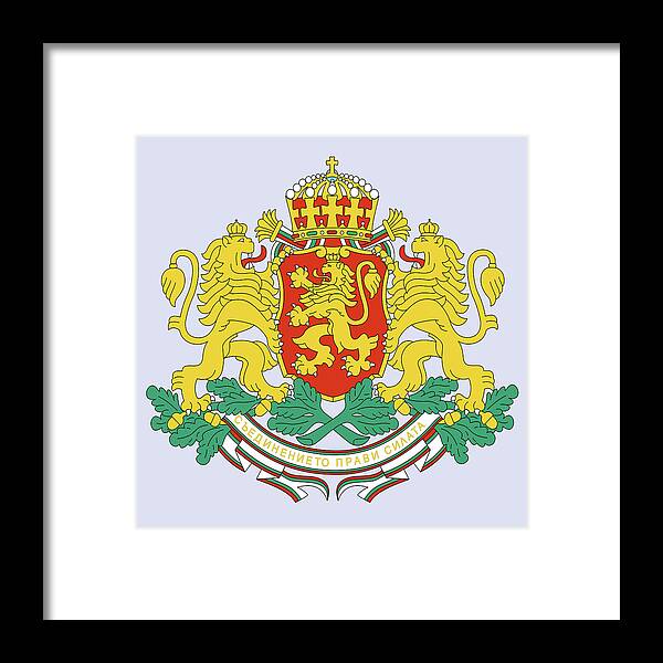 Bulgaria Framed Print featuring the drawing Bulgaria Coat of Arms by Movie Poster Prints